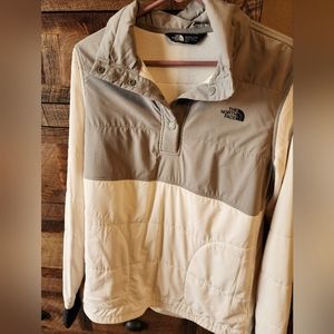 The North Face womens quilted jacket, size medium. Cream/gray/tan